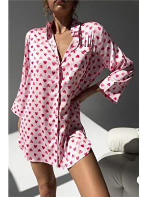 Coccolarsi Cuore Rosa Gömlek Yaka Saten Uzun Tunik Gecelik