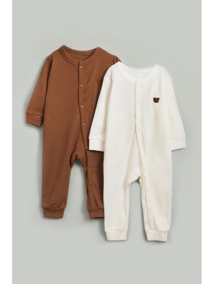 Vauva 2'li Çıtçıtlı Tulum Pijama Uzun Kollu Mevsimlik Bebek Çocuk Nakışlı Tulum