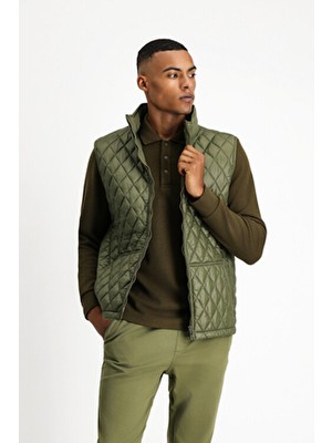 Kiğılı Dik Yaka Cepli Fermuarlı Kapitone Spor Yelek