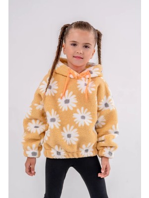 Eray Kids Kız Çocuk Papatya Desenli Oversize Pelüş Kapüşonlu Sweatshirt