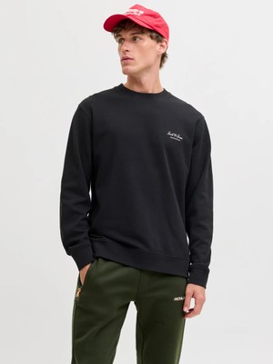 Jack & Jones Erkek Relaxed Fit Yuvarlak Yaka Siyah Sweatshirt - 12287995