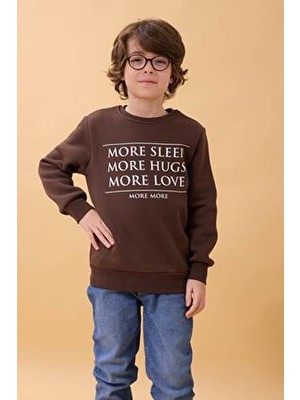 Perendi Unisex Çocuk Bisiklet Yaka Baskı Detaylı Içi Polarlı Sweatshirt – Kahverengi