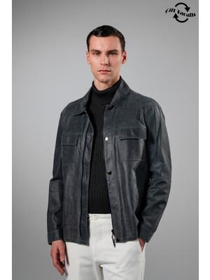 Valmenti Azila Erkek Mavi Hakiki Deri Deri Mont 1000 Alz-23 Erk Derımont Y24