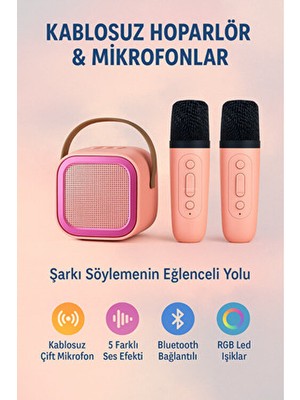 Mikrofonlu Bluetooth Karaoke Hoparlör Rgb LED Işık 5 Ses Efekti Taşınabilir Ses Bombası