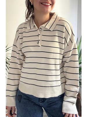 Lasorella Butik Kadın Beyaz Polo Yakakazak