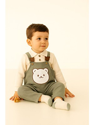 Buufuu Uzun Kollu Askılı Tulum, Sevimli Hayvan Desenli Gömlek Yaka Bebek Takımı