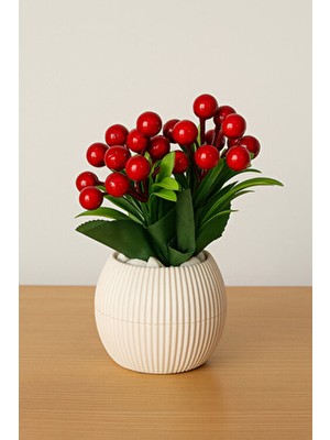 Alshop Lüks Saksıda Taşlı Yapay Çiçek Kokina Demeti Ağacı Kırmızı Çok Renkli Gerçekçi Görünüm