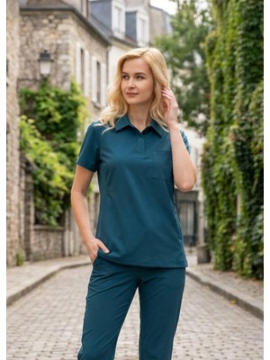 Dr. Mitra Kadın Paris Model Petrol Yeşili Likralı Cerrahi Hemşire Doktor Hastane Takımı