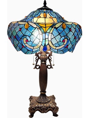 Bieye El Yapımı Baroque Tiffany Style 16 Inç Vitray Masa Lambası 24 Inç