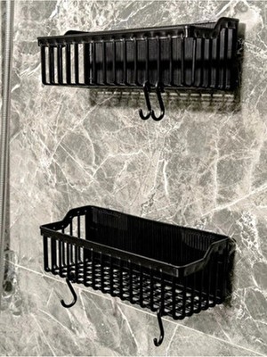 2 Li Plastik Yapışkanlı Askılı Mutfak- Banyo Rafı Düzenleyici Duş Şampuanlık Çok Amaçlı
