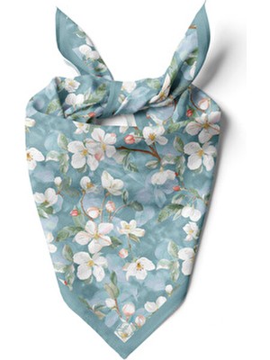 Beyaz Zambak Desen 55X55CM Bandana/fular
