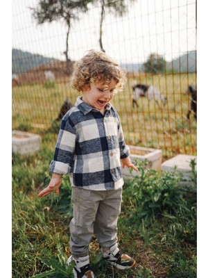 Cigit Oduncu Gömleği 1-9 Yaş Lacivert Gri Ekose