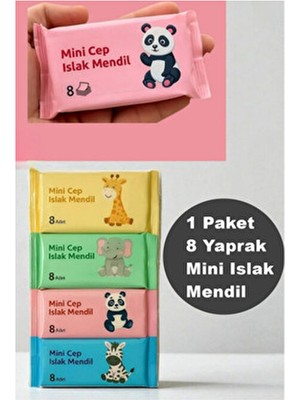  1 paket 8 yaprak mini ıslak mendil taşınabilir çanta boy cep tipi ıslak mendil