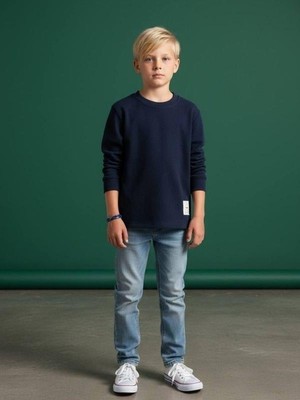 Zekids Erkek Çocuk Pamuklu Dokulu Kumaş Ince Uzun Kollu Sweatshirt