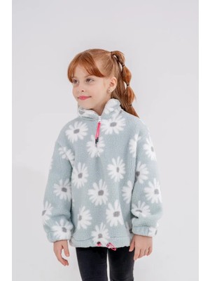 Eray Kids Kız Çocuk Papatya Desenli Yarım Fermuarlı Pelüş Sweatshirt