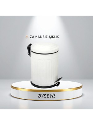 Bysevil Vintage 5 Lt Pedallı Çöp Kovası Beyaz | Yavaş Kapanır Amortisörlü Kapak