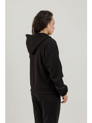 Airlife Clubby Ir Zone Tam Boy Fermuarlı Kadın Kapüşonlu Sweatshirt Siyah