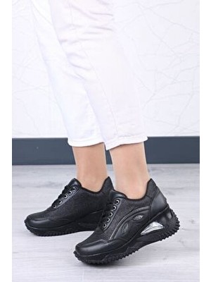 Sefayol Elaine Siyah Mat Deri Kadın Spor Ayakkabı