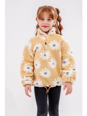 Eray Kids Kız Çocuk Papatya Desenli Yarım Fermuarlı Pelüş Sweatshirt
