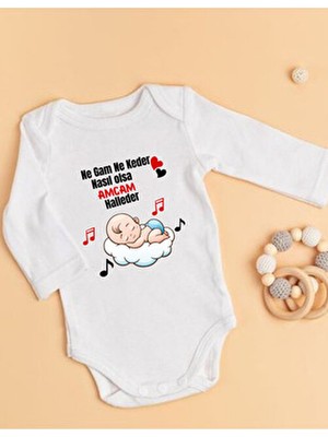 Lupi Amca Yazılı Unisex Bebek Zıbın Amcaya Hediye 3 Ay Temalı Uzun Kol Kırmızı