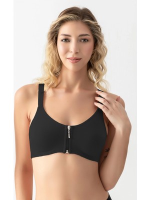 Gallipoli Siyah Desteksiz Pamuklu Fermuarlı Kadın Sporcu Sütyeni