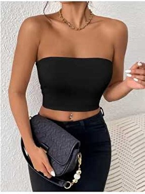 Gardiroza Siyah Straplez , Crop Straplez , Siyah Crop Straplez , Body , Büstiyer