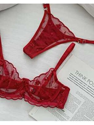 Kadınlar İçin La Linaa Flora Kırmızı Bralet Takım Yumuşak Kumaşlı Çiçek Desenli Set