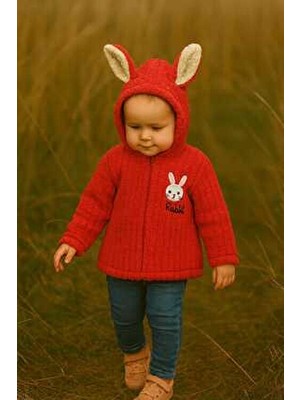 Aden Kids Kopya - 1-5 Yaş Mavi Peluş Krokodil Desenli Çocuk Hırka - Kareli, Fermuarlı ve Iç Astarlı