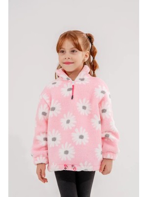 Eray Kids Kız Çocuk Papatya Desenli Yarım Fermuarlı Pelüş Sweatshirt