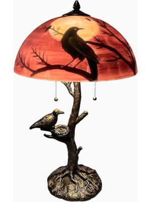 Bieye L30969 El Yapımı Karga ve Dolunay Vitray Masa Lambası 22 Inç