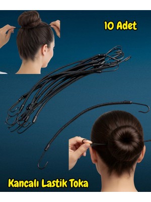 Technow Siyah Uçlu Kalın Çengelli Metal Kancalı At Kuyruğu Lastik Toka 10 Adet