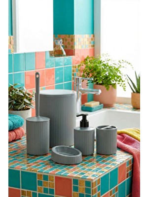 Makri Home 5 Parça Şık Gri Banyo Seti, Hacim: 6 Litre
