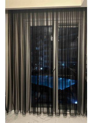 Ta-Ha Perde ve Halı 1-2 Seyrek Pileli Siyah Petek Zemin Grek Tül Perde, Kırışmayan Etekleri Kurşunlu Tül Perde