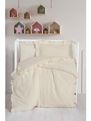 Kanz Unısex Fırfırlı 2 Kat Müslin Nevresim Takımı - 023KZ - Krem - St Krem