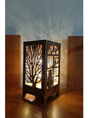 Lazer Kesim Masa Lambası Mini Ahşap Abajur Masa Süsü Pilli Peri LED