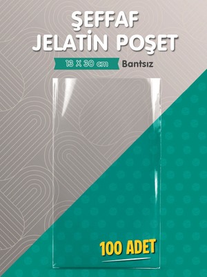 Tuğset Etiket Bantsız Şeffaf Poşet (13X30CM)   100 Adet Parlak Jelatin Paket Hediye Poşeti -T1556