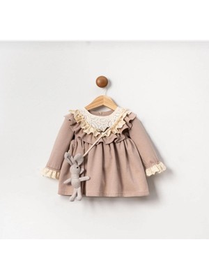 Butik Kız Bebek Tavşan Çanta Aksesuarlı Dantel Yaka Özel Tasarım Elbise