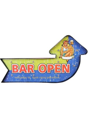 Erseyy Bar Open Temalı Ledli Bar Tabelası Pano Vintage LED Ampülü