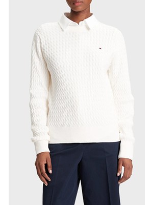 Tommy Hilfiger Ince Kablo Örgü Sıfır Yaka Kazak
