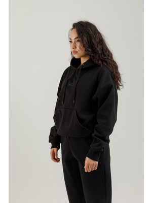 Airlife Bolder Fz.7 Kanguru Cepli Kadın Kapüşonlu Sweatshirt Siyah