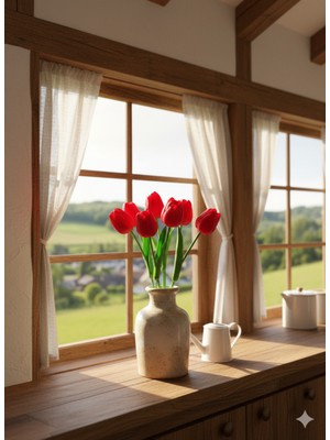 Yasima Yapay 8li Islak Lale Kırmızı Özel Gün ve Ev Dekorasyonu