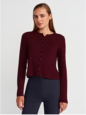 Dilvin 31413 Düğmeli Detaylı Hırka-Bordo
