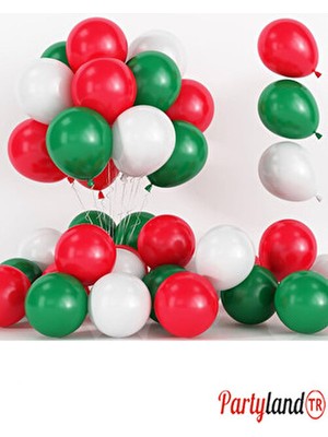 Partylandtr 25 Adet Yılbaşı Yeni Yıl Yeşil Kırmızı Beyaz Balon