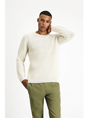 Kiğılı Bisiklet Yaka Regular Fit Çizgili Triko Kazak