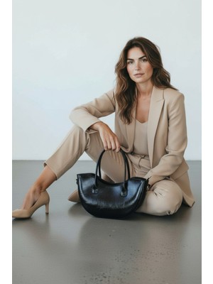 CLASSBAG Modern Çapraz Askılı Siyah Moon Bag Kadın El Omuz Çantası