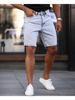 Erkek Buz Mavi Kar Yıkama Şort