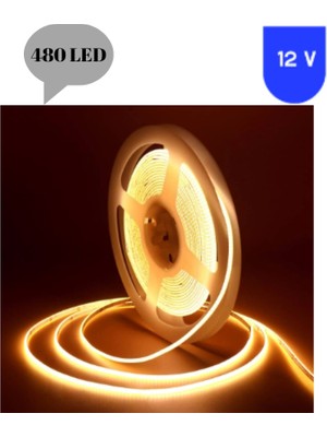 Powerr Led Aydınlatma 12 Volt 8 mm 480 Ledli Esnek Cob Şerit 3000 K Günışığı Dış Mekan IP68 5 Metre