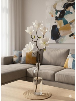 Yasima 5 Kafalı Beyaz Manolya Dalı Ev Dekorasyonu