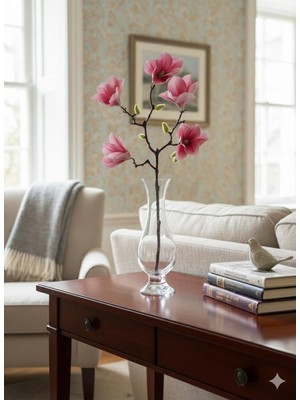 Yasima 5 Kafalı Beyaz Kırmızı Manolya Dalı Ev Dekorasyonu