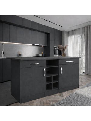 T Designo Anda 2 Çekmeceli 2 Kapaklı Mutfak Adası- Çok Amaçlı Dolap-Hazır Mutfak Dolabı-Erzak-Kiler  Dolabı